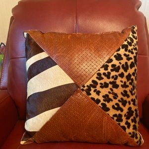Reversible Distressed Leather Leopard/Zebra Pillow